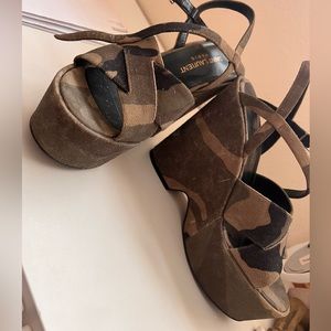 Saint Laurent suede wedges. Color is military. Size is 35
